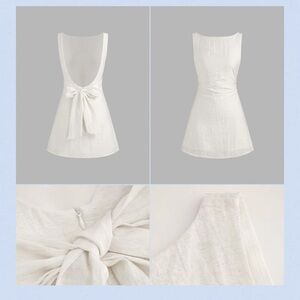 CIDER Linen Blend Knotted Backless Mini Dress